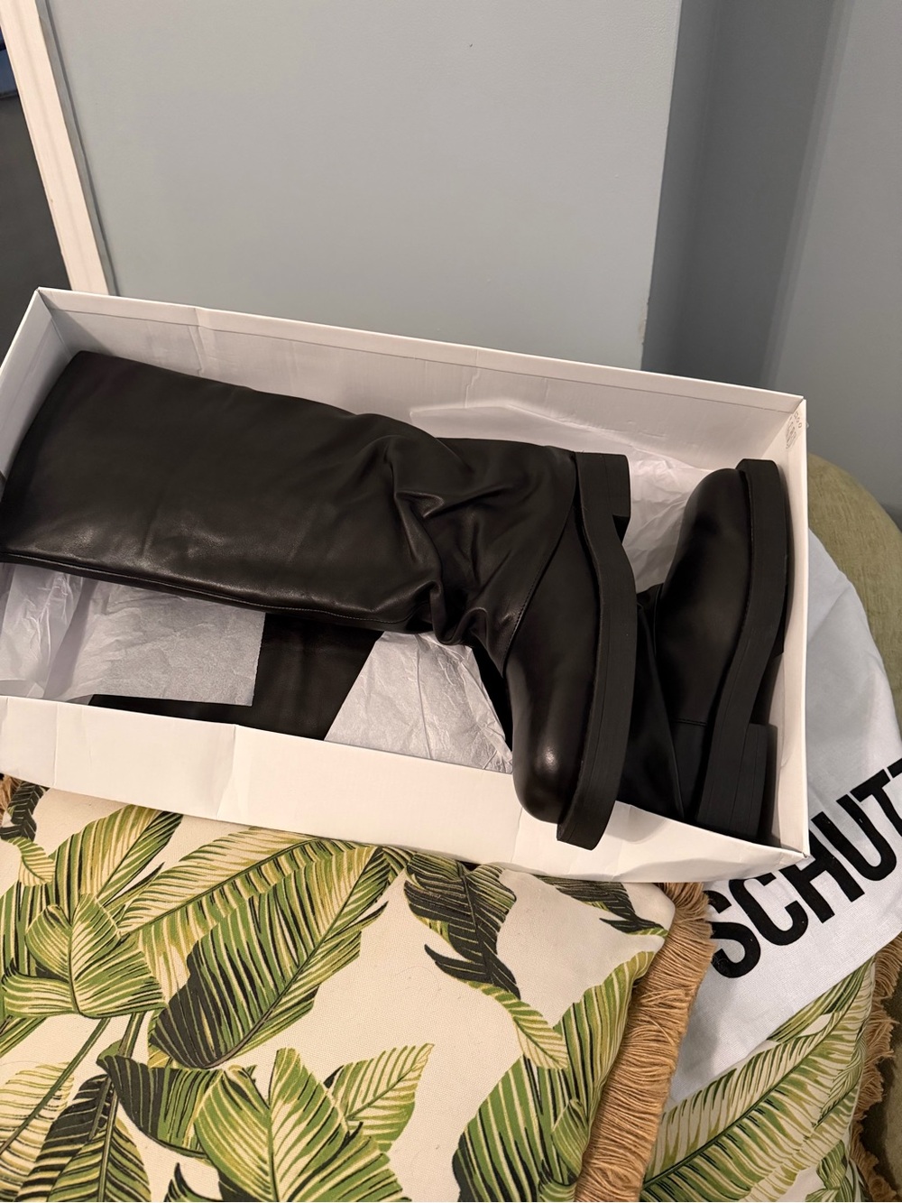 SCHUTZ Black Leather Knee-High Heeled Boots